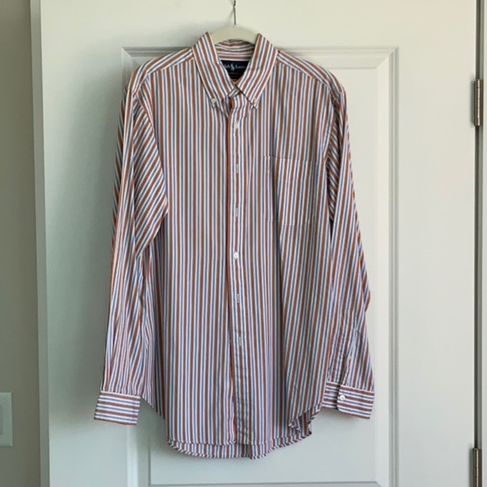 Ralph Lauren Mens Blue/Orange/White Button Down